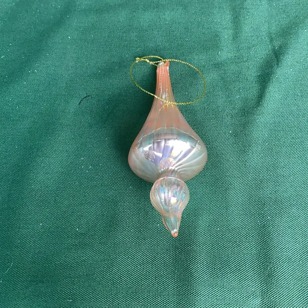 Iridescent Blush Pink Glass Finial Drop Christmas Tree Ornament